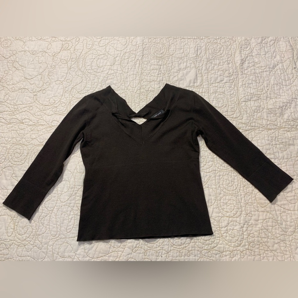 Herve Leger Paris Black Silk Cashmere Twist Long Sleeve Top Size Small